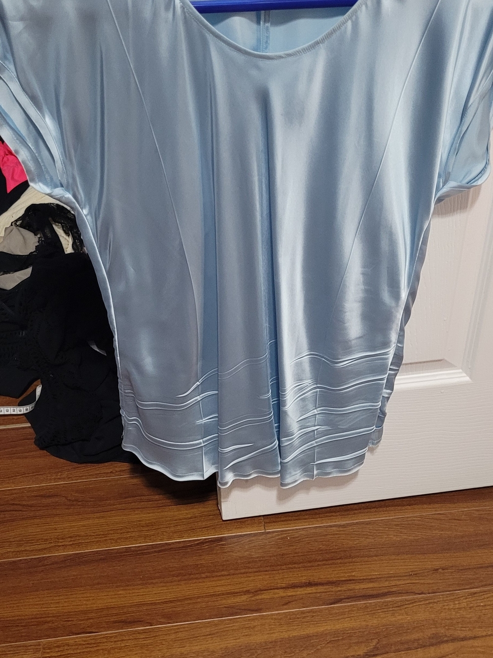 Helmut Lang Light Blue Satin Short Sleeve Blouse